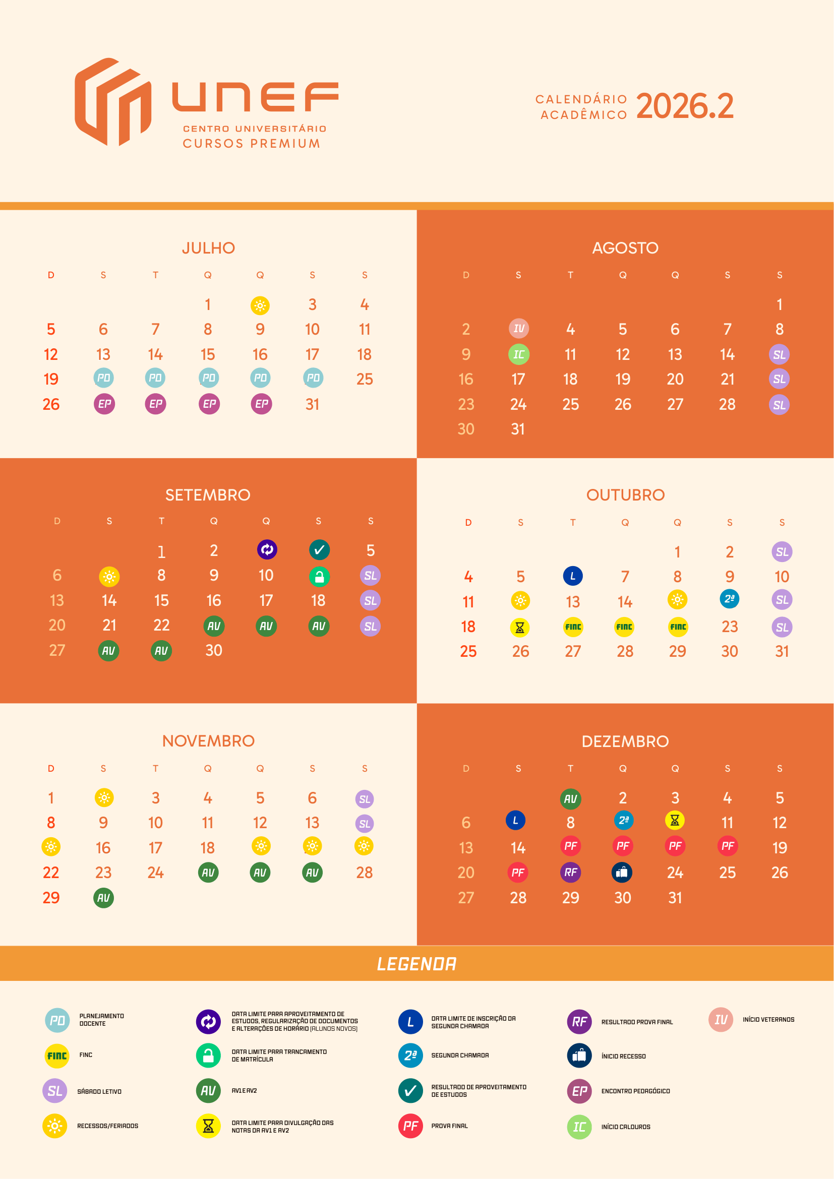 Calendário Acadêmico 2026.1 - Premium