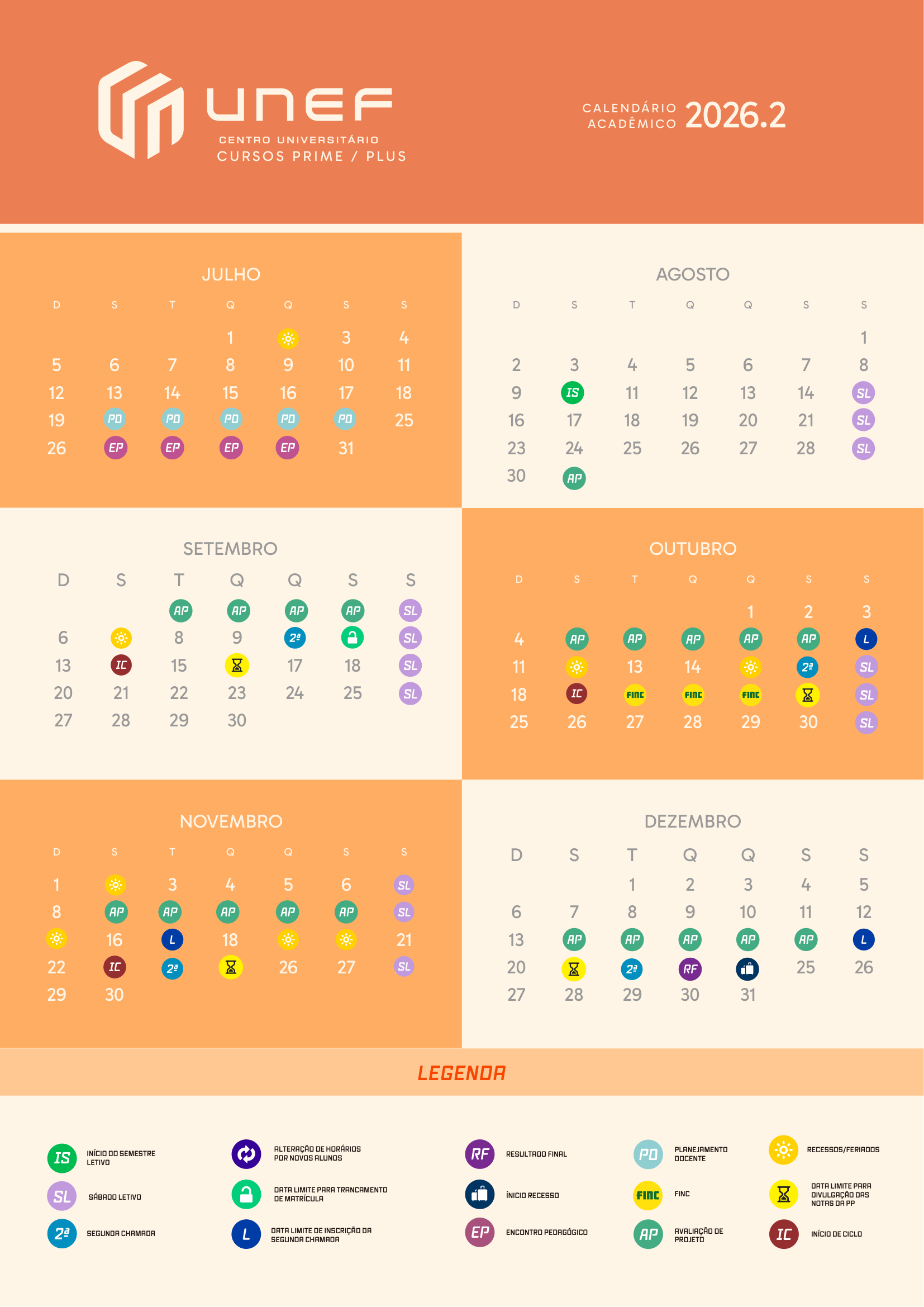 Calendário Acadêmico 2026.1 - Prime e Plus